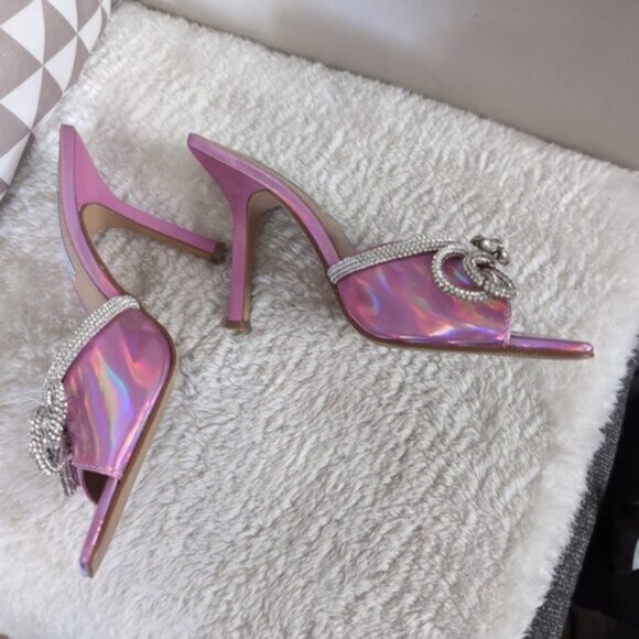 Steve Madden Embellish Pink Patent Barbie Prom Wedding Glam Heeled Sandals 6.5 - Picture 4 of 7